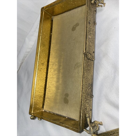 Vintage Gold Metal Brass floral Filigree cherub Angel Regency Tissue Box Holder - Picture 15 of 16